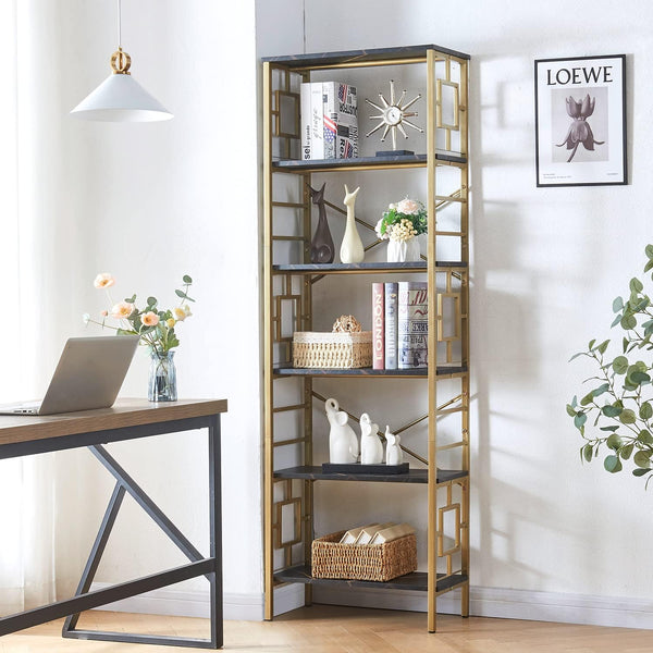 Golden Storage Modern Bookshelf for Home Office Living Room and Bedroom - zeests.com - Best place for furniture, home decor and all you need