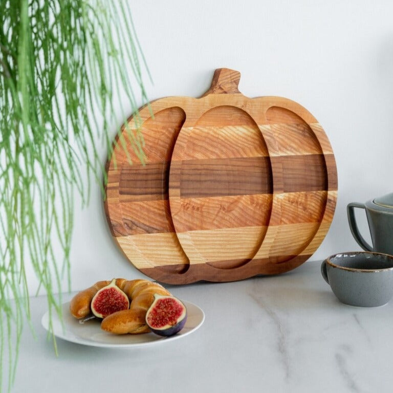 Pumpkin Solid Wood Guest Snack Kitchen Serving Tray - zeests.com - Best place for furniture, home decor and all you need