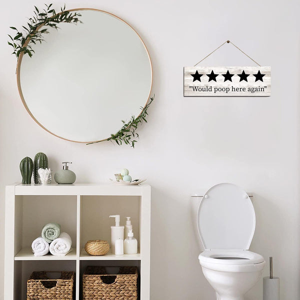 Funny "Would Poop Here Again" Wall Caption Bathroom Decor - zeests.com - Best place for furniture, home decor and all you need