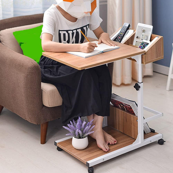 Movable Bed Side Computer Table With Wheels Storage Adjustable Table - zeests.com - Best place for furniture, home decor and all you need