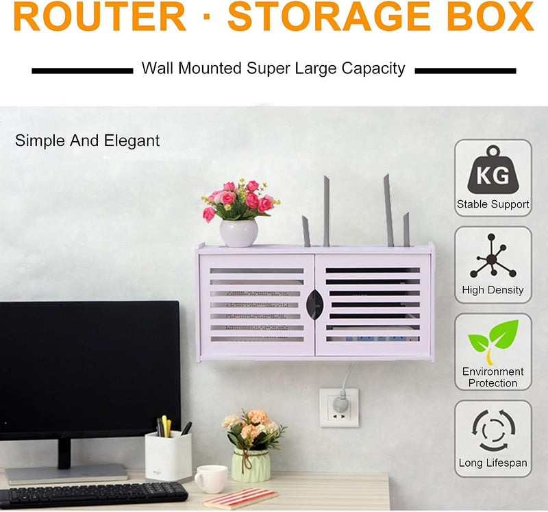 Constricted Router Wifi Double Door Wall Mounted Floating Bracket Shelve - zeests.com - Best place for furniture, home decor and all you need