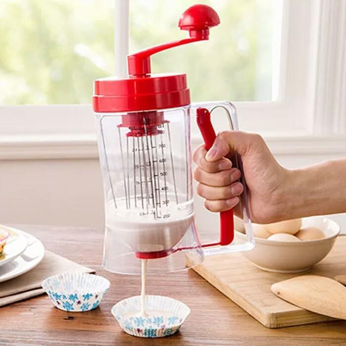 Bakeware 3-in-1 Manual Mixer Batter Dispenser for Cupcakes Muffin Cake Waffles Pancake Machine with Measurement Cookie Tools 010 - zeests.com - Best place for furniture, home decor and all you need