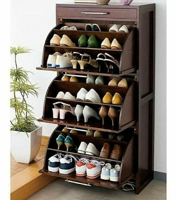 3 Tier Rolling Door Wooden Shoe Rack - zeests.com - Best place for furniture, home decor and all you need