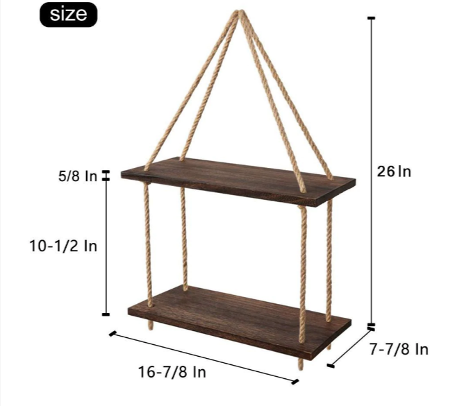 Rope Floating Solid Wood Wall Hanging Shelves Decor - zeests.com - Best place for furniture, home decor and all you need