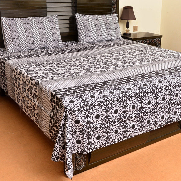 Black kriskros cotton bed sheet with 2 pillow cases - zeests.com - Best place for furniture, home decor and all you need