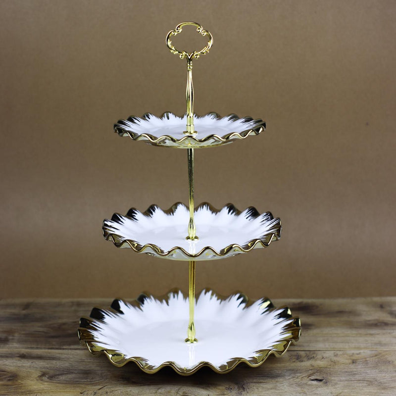 3 Portion Cupcake plate with golden borders - zeests.com - Best place for furniture, home decor and all you need