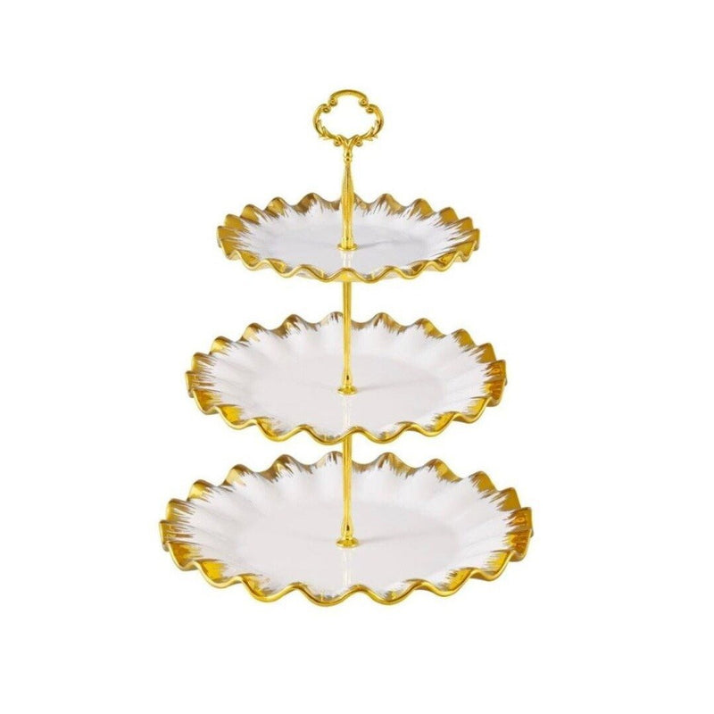 3 Portion Cupcake plate with golden borders - zeests.com - Best place for furniture, home decor and all you need