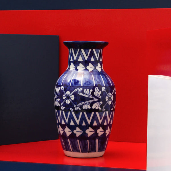 Pristine felicity Vase-Blue pottery - zeests.com - Best place for furniture, home decor and all you need