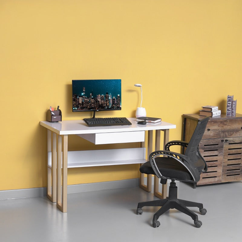 Assault Gold Rectangular Home Office Work Computer Desk Drawer Table - zeests.com - Best place for furniture, home decor and all you need
