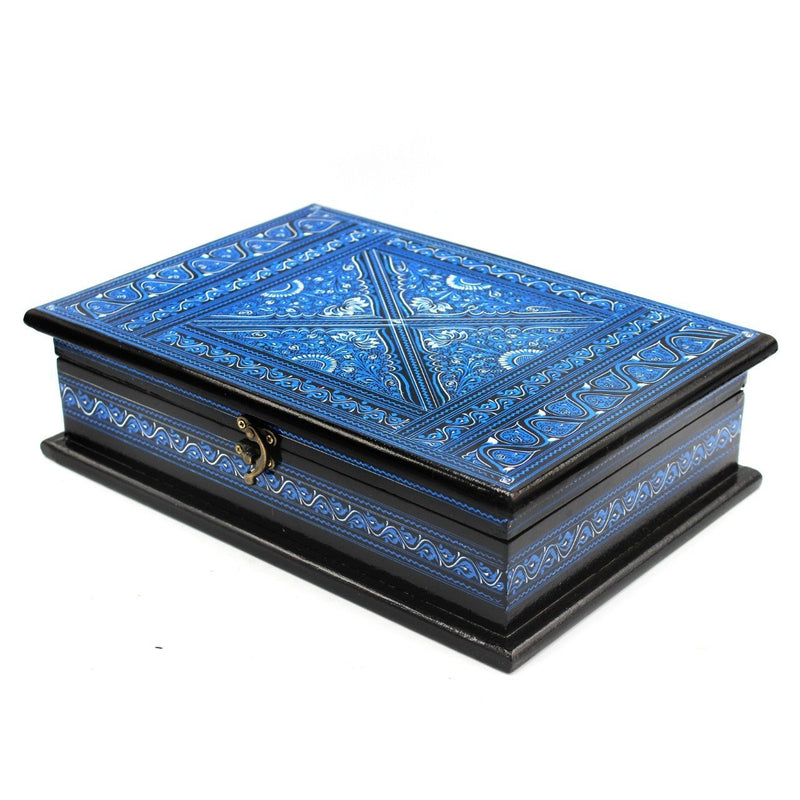 Wooden Hand Made Jewellery Box - Large - Blue - 13"x9"x3.5" - zeests.com - Best place for furniture, home decor and all you need