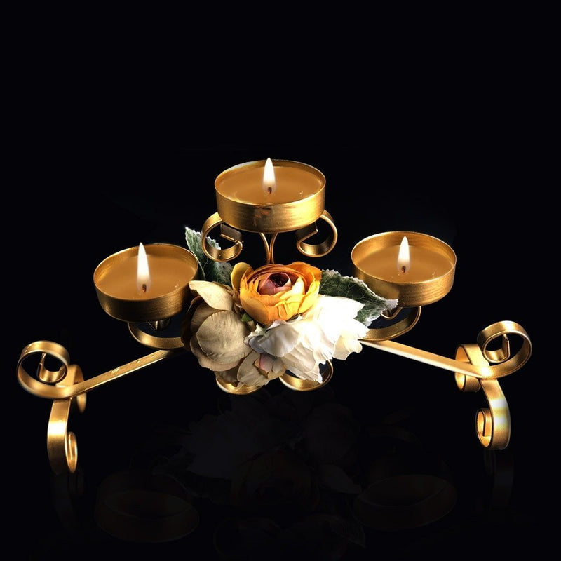 Golden Candle Stand With Flower - zeests.com - Best place for furniture, home decor and all you need