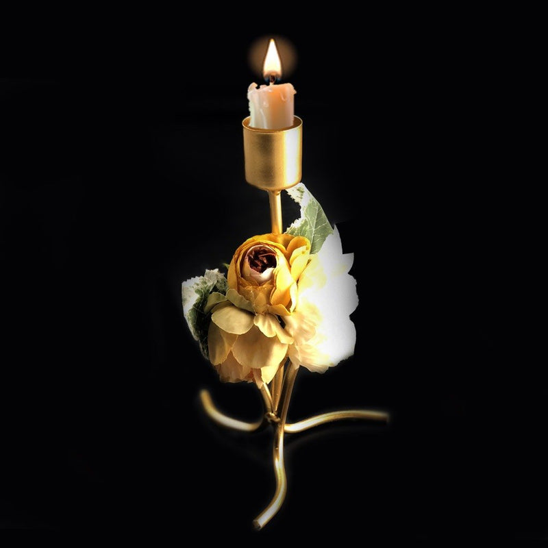 Golden Candle Stand With Flower - zeests.com - Best place for furniture, home decor and all you need