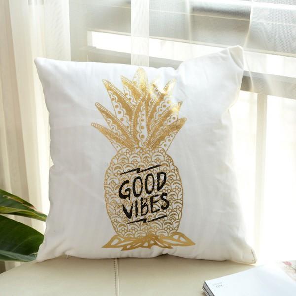 Pineapple - Golden Printed Cushion Cover - zeests.com - Best place for furniture, home decor and all you need