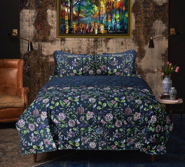 Bundle of Colors - 6 Pieces - Bed Spread Set - Blue Floral - zeests.com - Best place for furniture, home decor and all you need