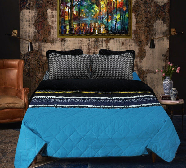Blue Lined - Export Quality Bed Spread Set - 6 pc - zeests.com - Best place for furniture, home decor and all you need