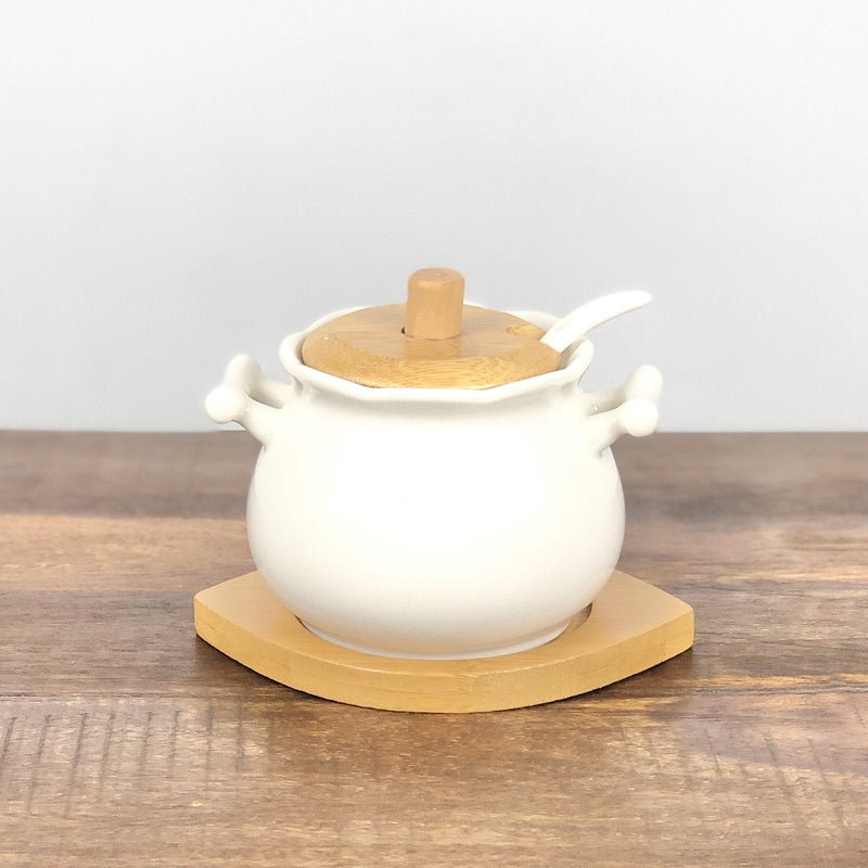 Sugar Pot Set With Wooden Lid - zeests.com - Best place for furniture, home decor and all you need