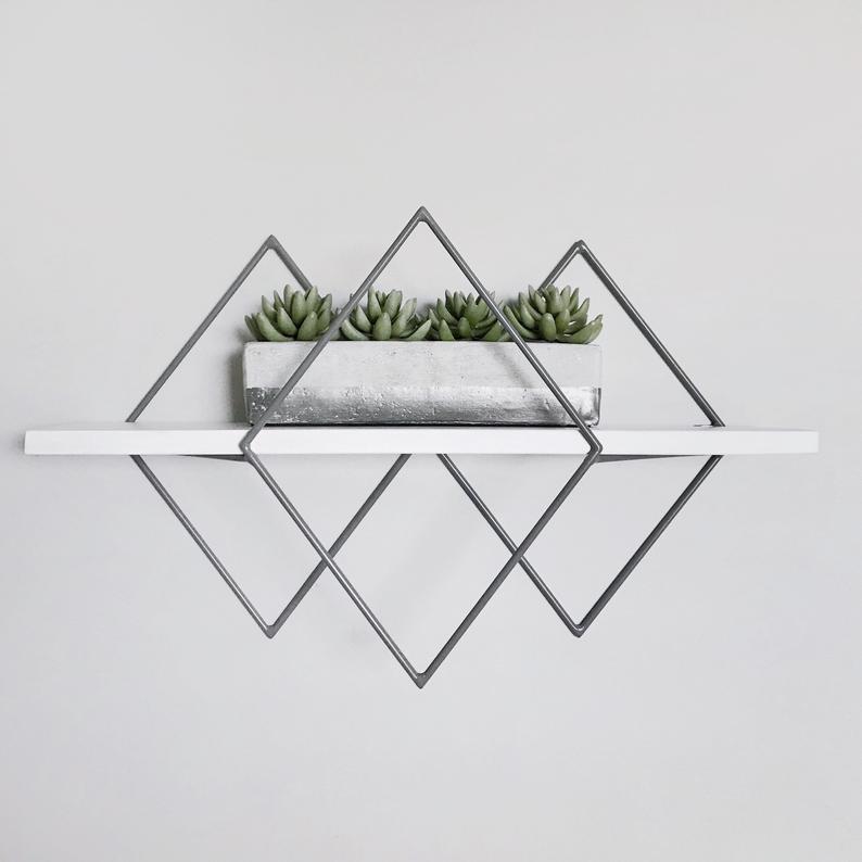 Geometric Diamond Wall Mounted Metal Floating Organizer Shelve - zeests.com - Best place for furniture, home decor and all you need