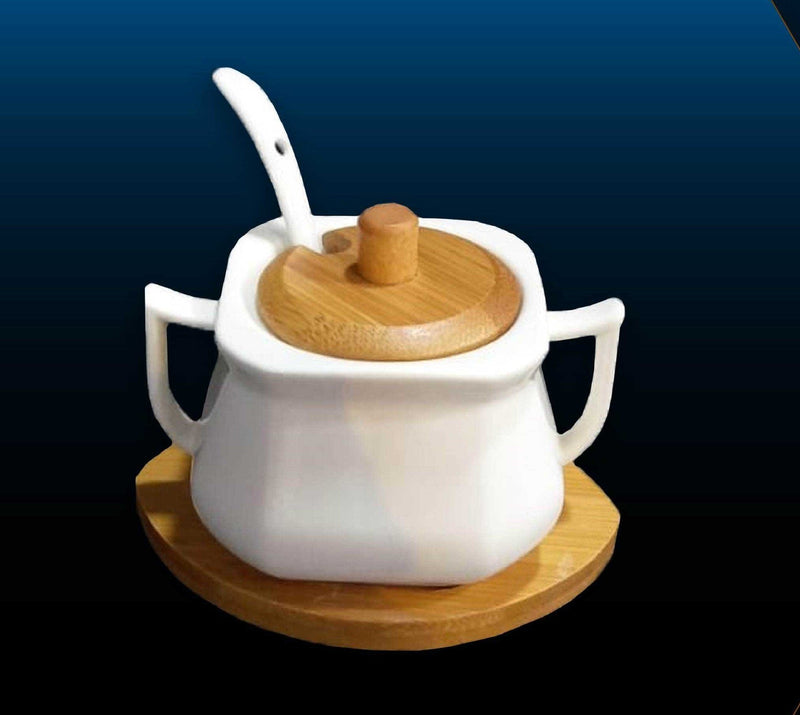 Sugar Pot Set With Wooden Lid - zeests.com - Best place for furniture, home decor and all you need