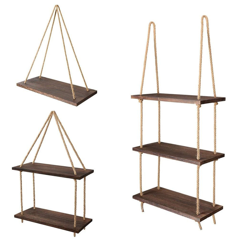 Rope Floating Solid Wood Wall Hanging Shelves Decor - zeests.com - Best place for furniture, home decor and all you need