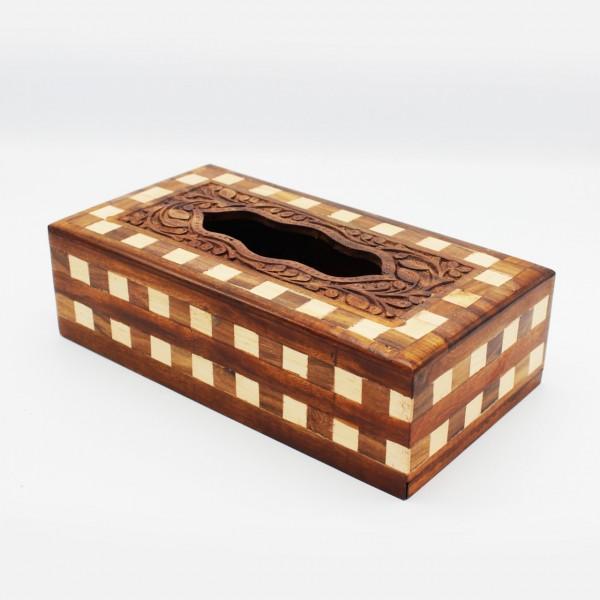 Wooden Tissue Box - Carving - Chequered - 11"x 6"x 3" - zeests.com - Best place for furniture, home decor and all you need