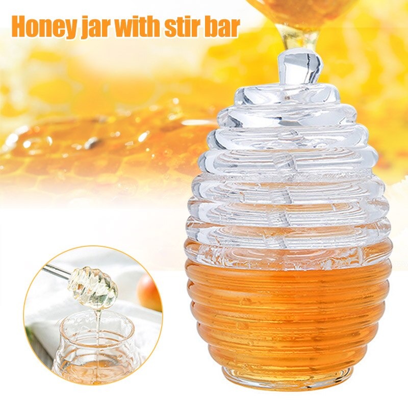 Transparent Honey Storage Jar with Beehive Style Spoon - zeests.com - Best place for furniture, home decor and all you need