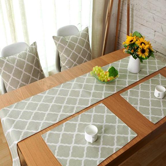 TABLE RUNNER 7 PCs SET - Gray Geometric - zeests.com - Best place for furniture, home decor and all you need