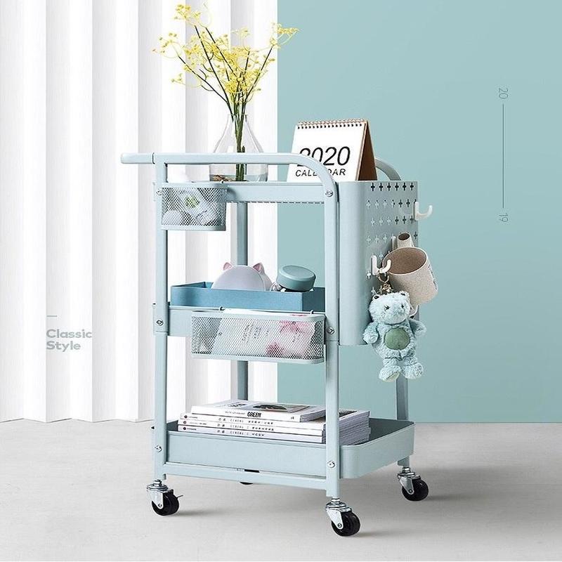 Rolling Utility Cart with Handle & Removable Pegboard (3-Tier) - zeests.com - Best place for furniture, home decor and all you need